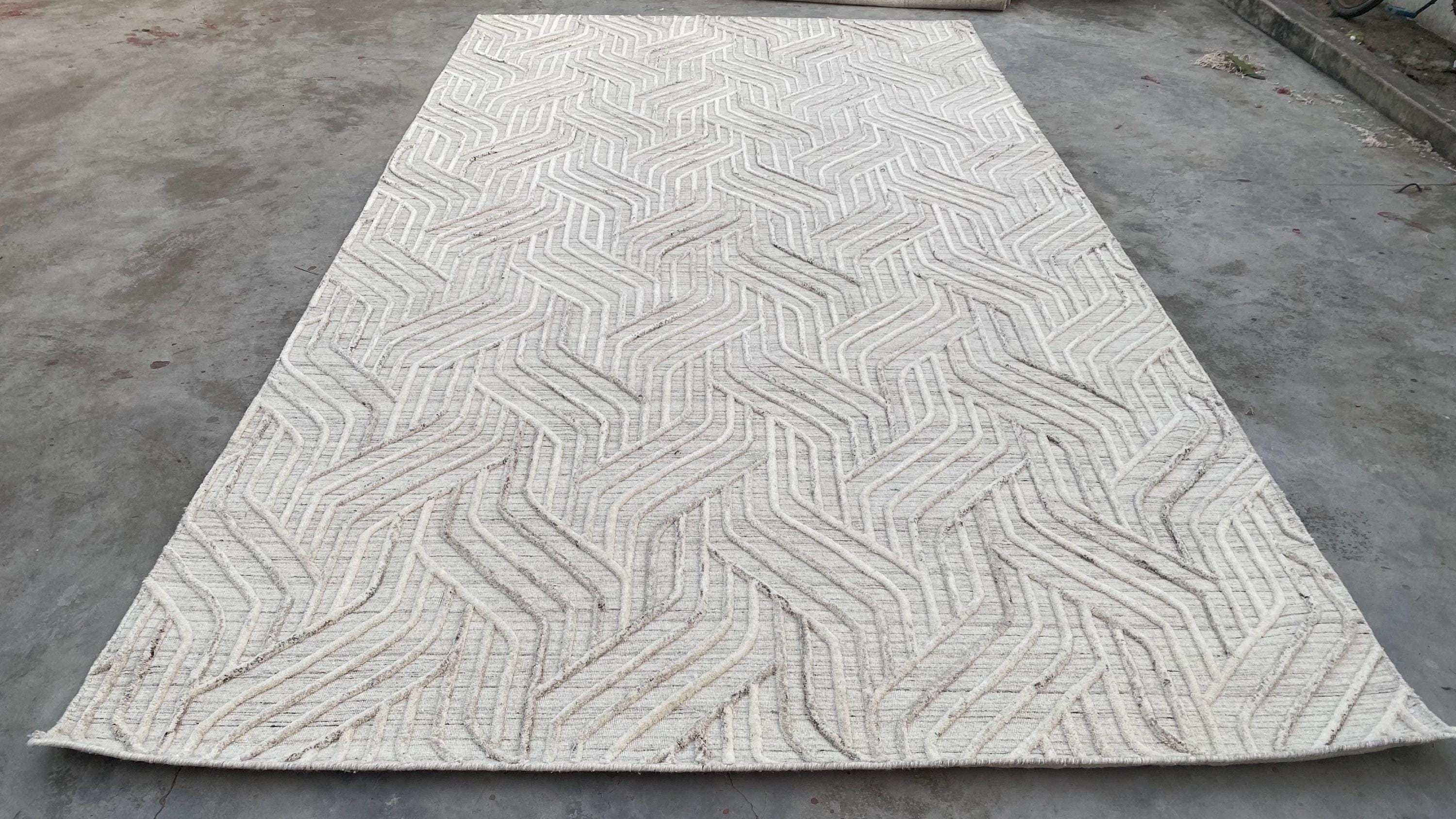 Unique Wool Rug with Exquisite Hand Carving