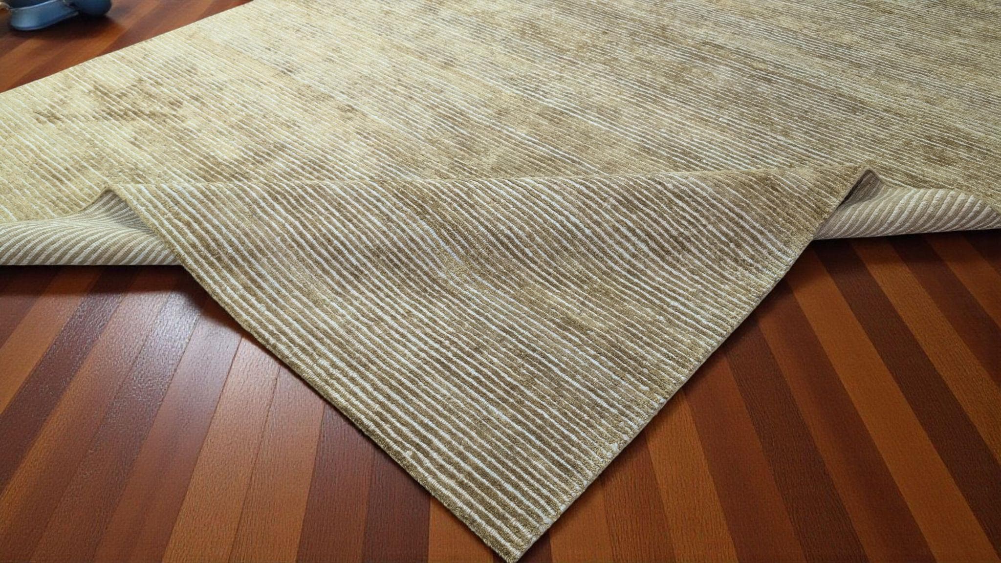 Luxurious Hand-Knotted Bamboo Silk and Jute Rug | High-Low Textured Pile | Soft and Shiny Natural Fiber Carpet | Artisan Woven Decor