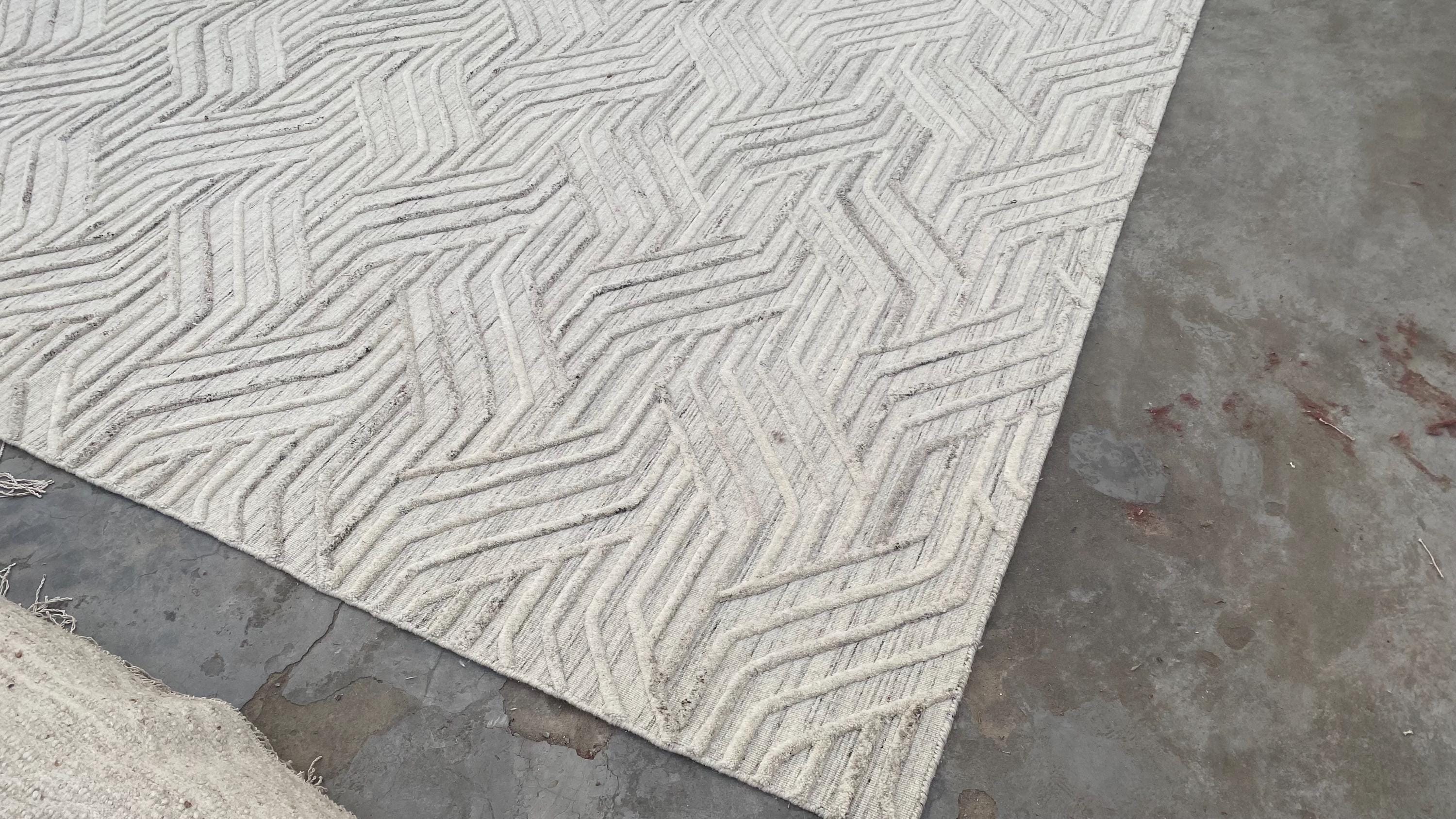 Unique Wool Rug with Exquisite Hand Carving