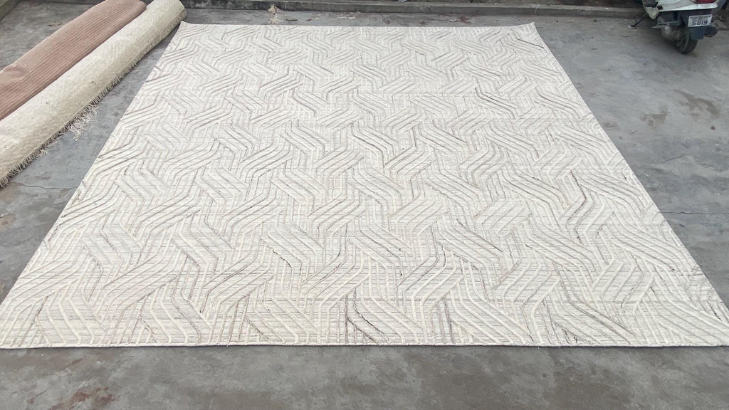 Unique Wool Rug with Exquisite Hand Carving