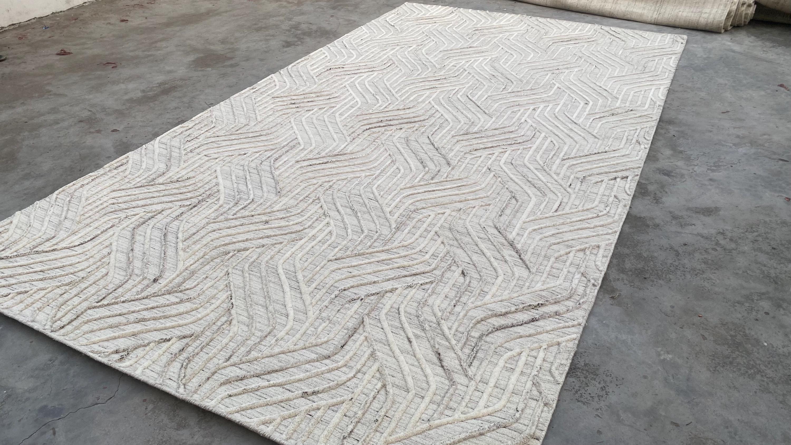 Unique Wool Rug with Exquisite Hand Carving