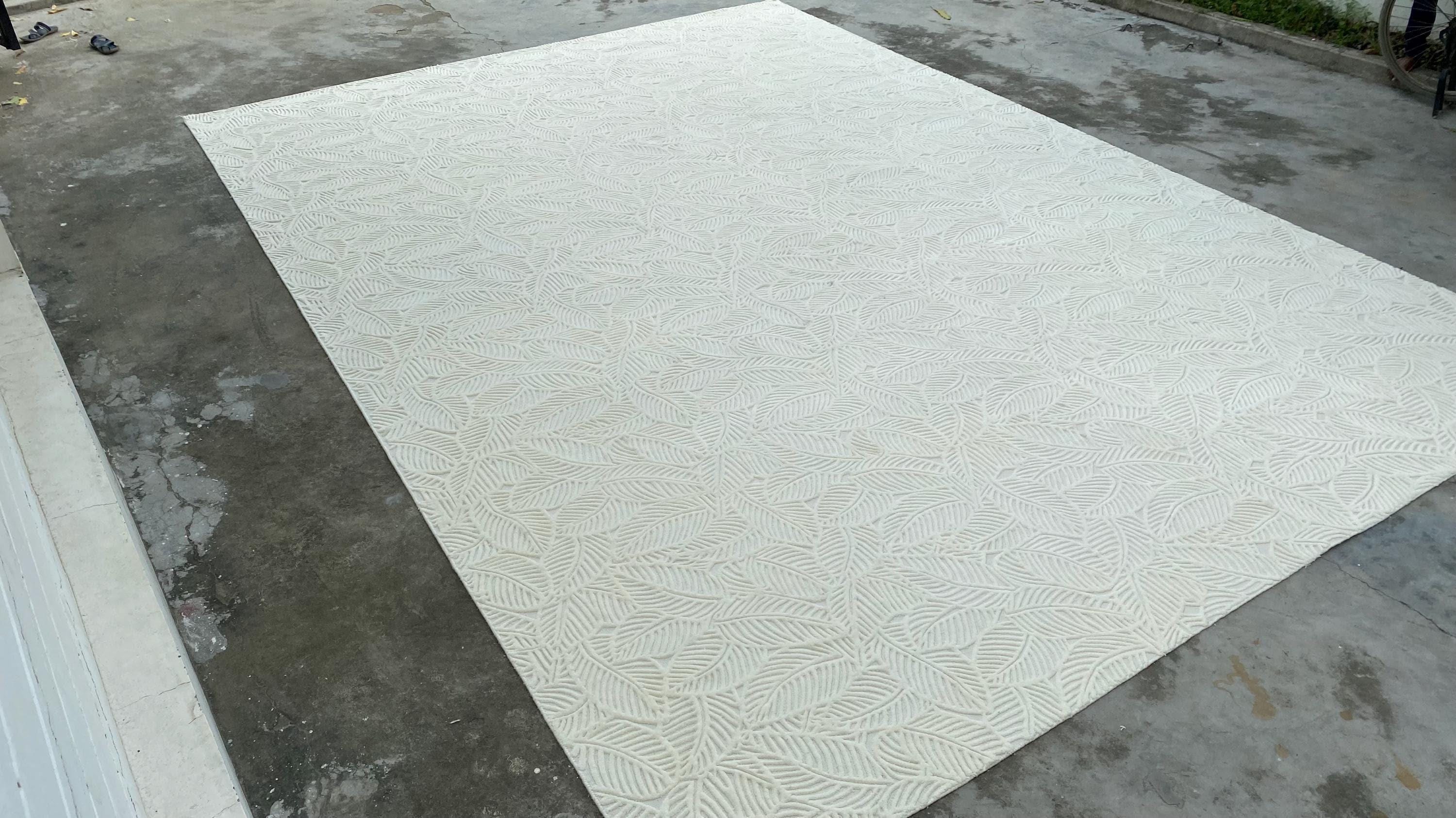 Wool Rug with Exquisite Hand Carving In White