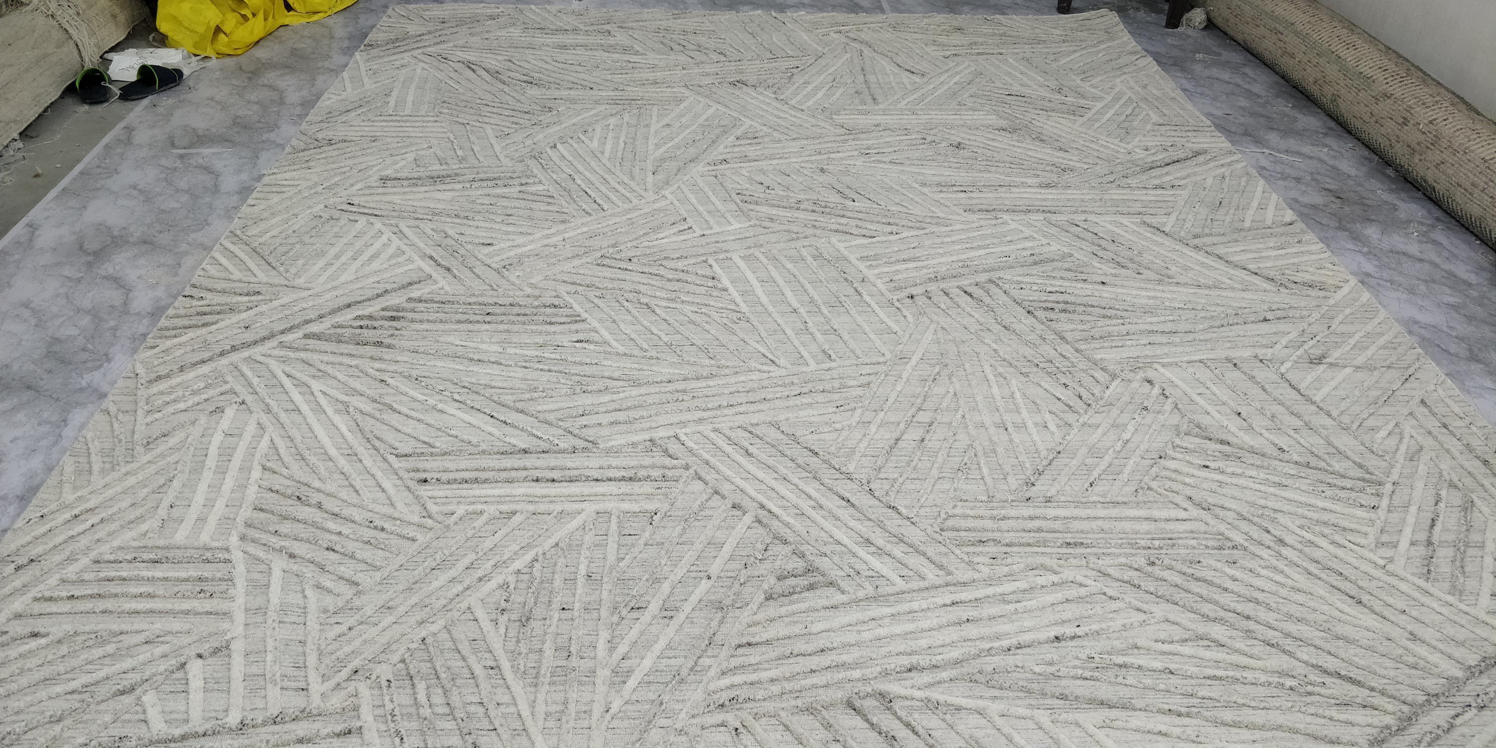 Unique Wool Rug with Exquisite Hand Carving