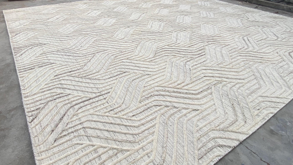 Unique Wool Rug with Exquisite Hand Carving