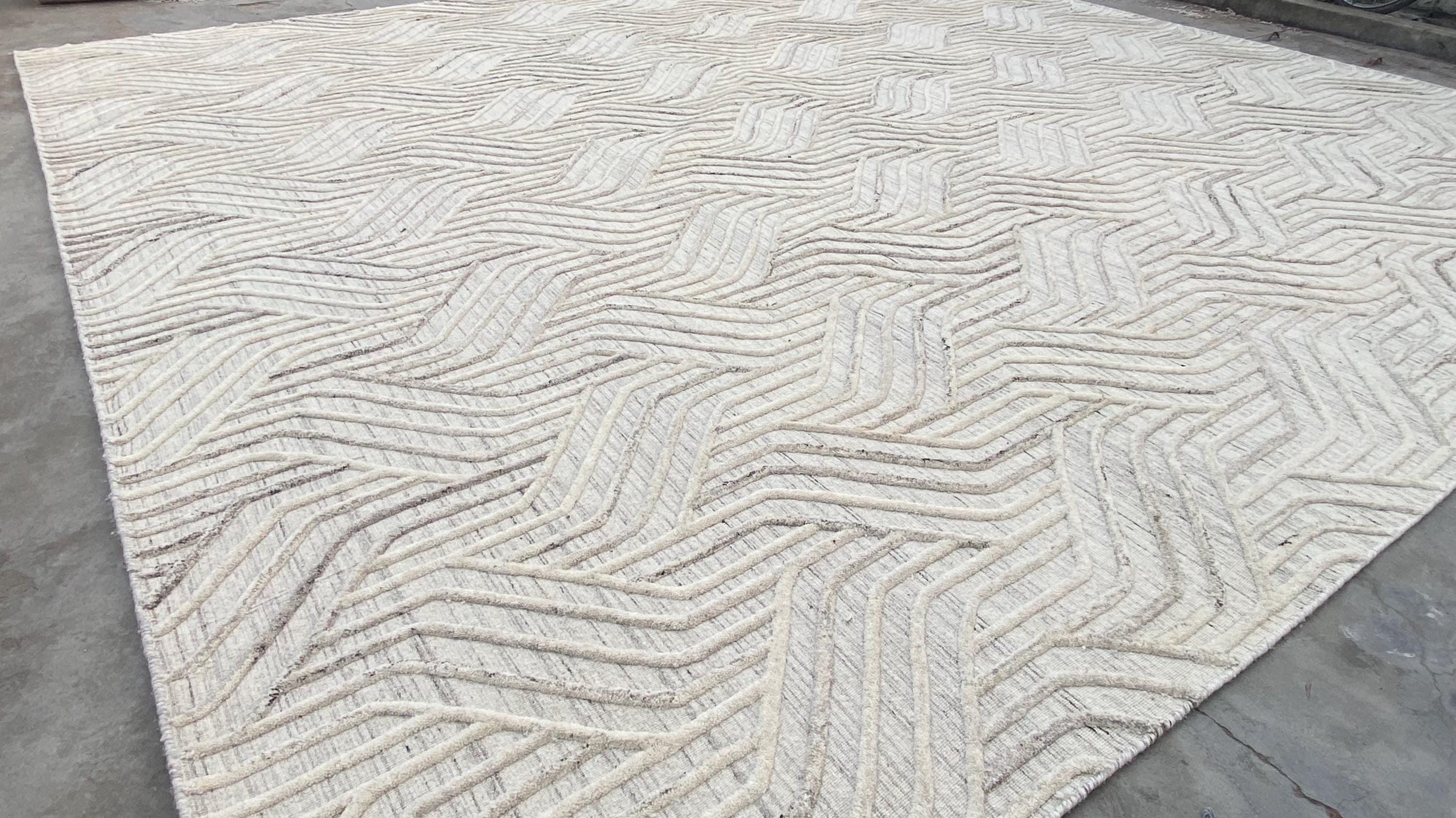 Unique Wool Rug with Exquisite Hand Carving