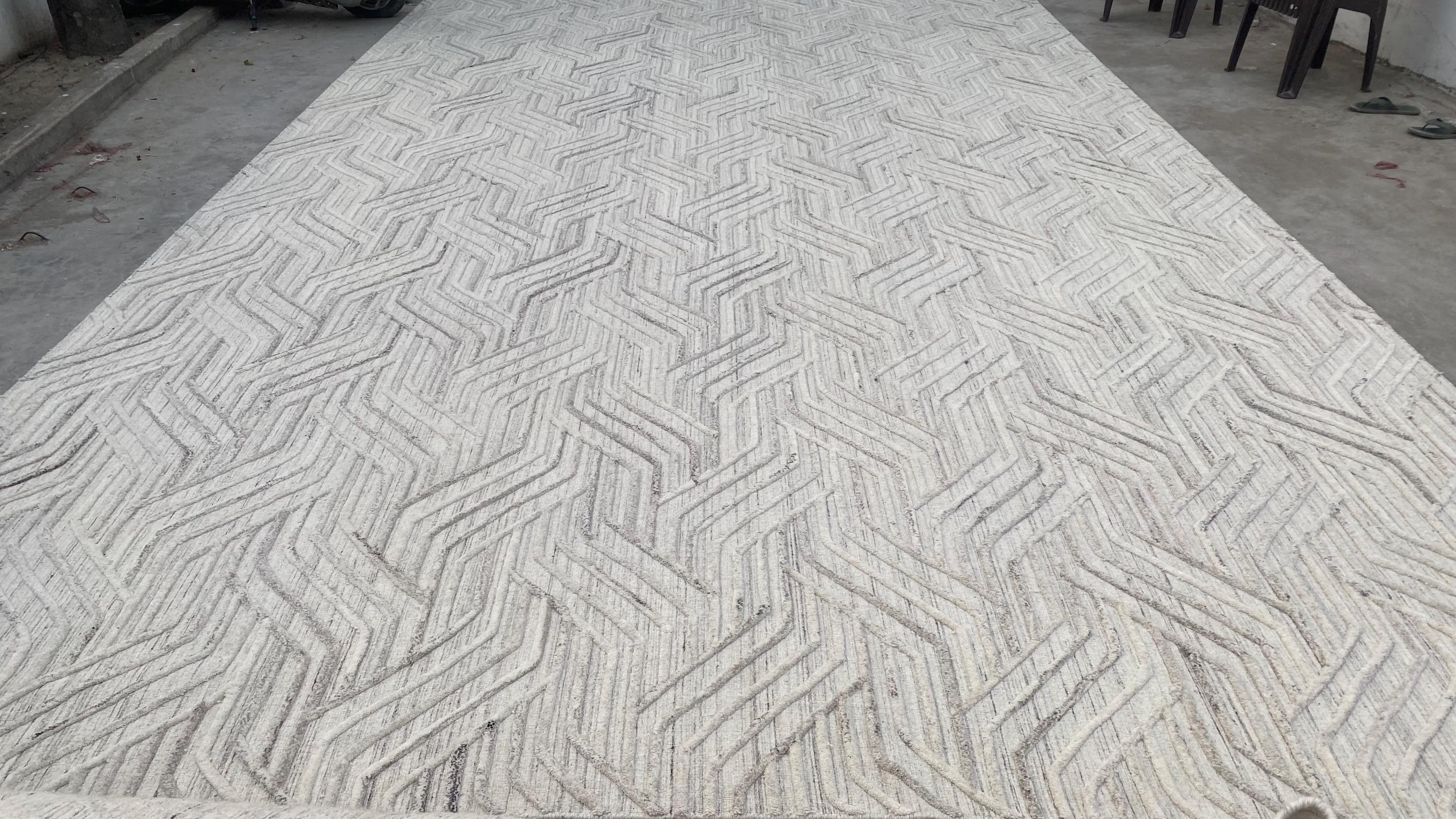 Unique Wool Rug with Exquisite Hand Carving