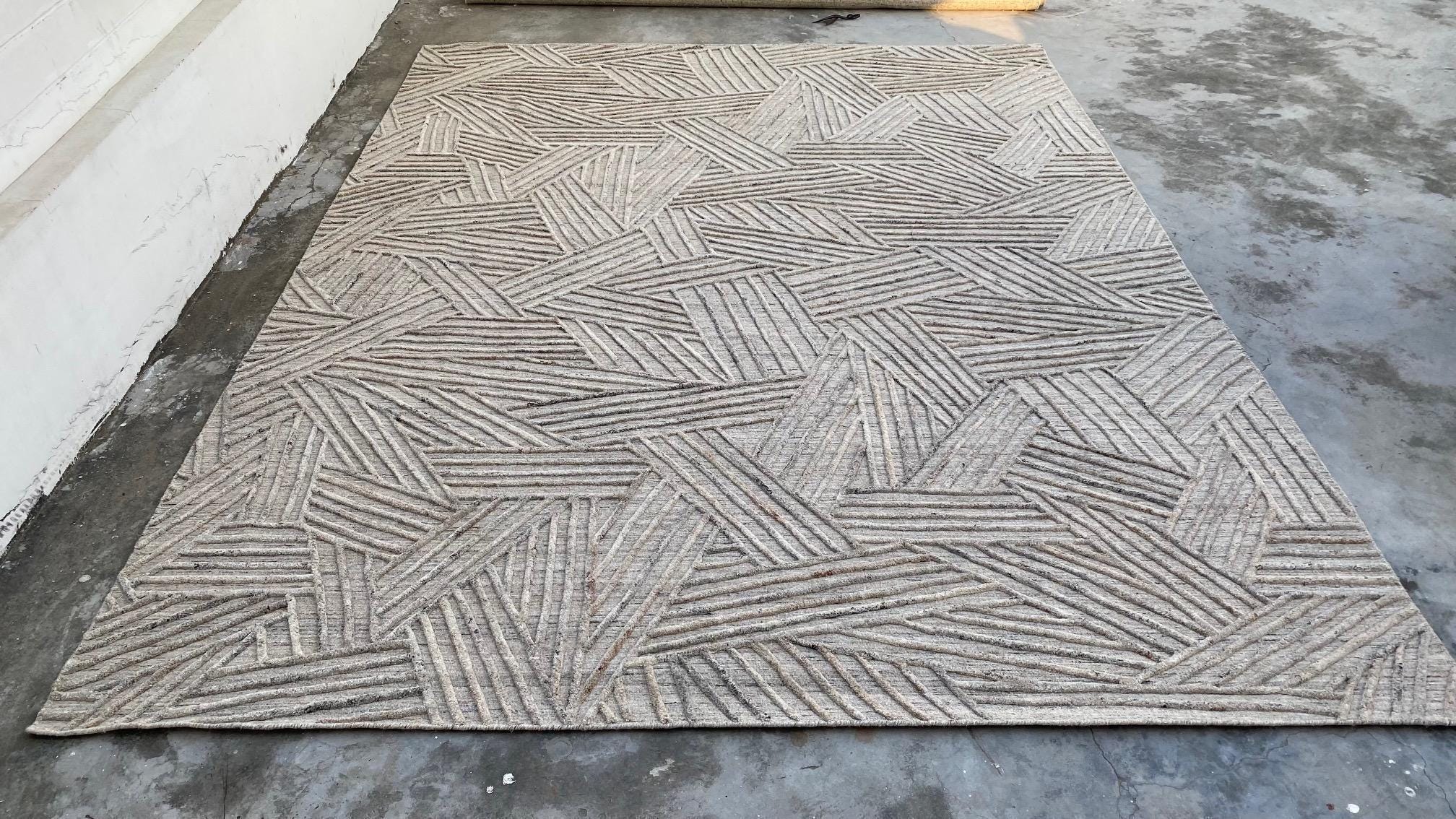 Unique Wool Rug with Exquisite Hand Carving
