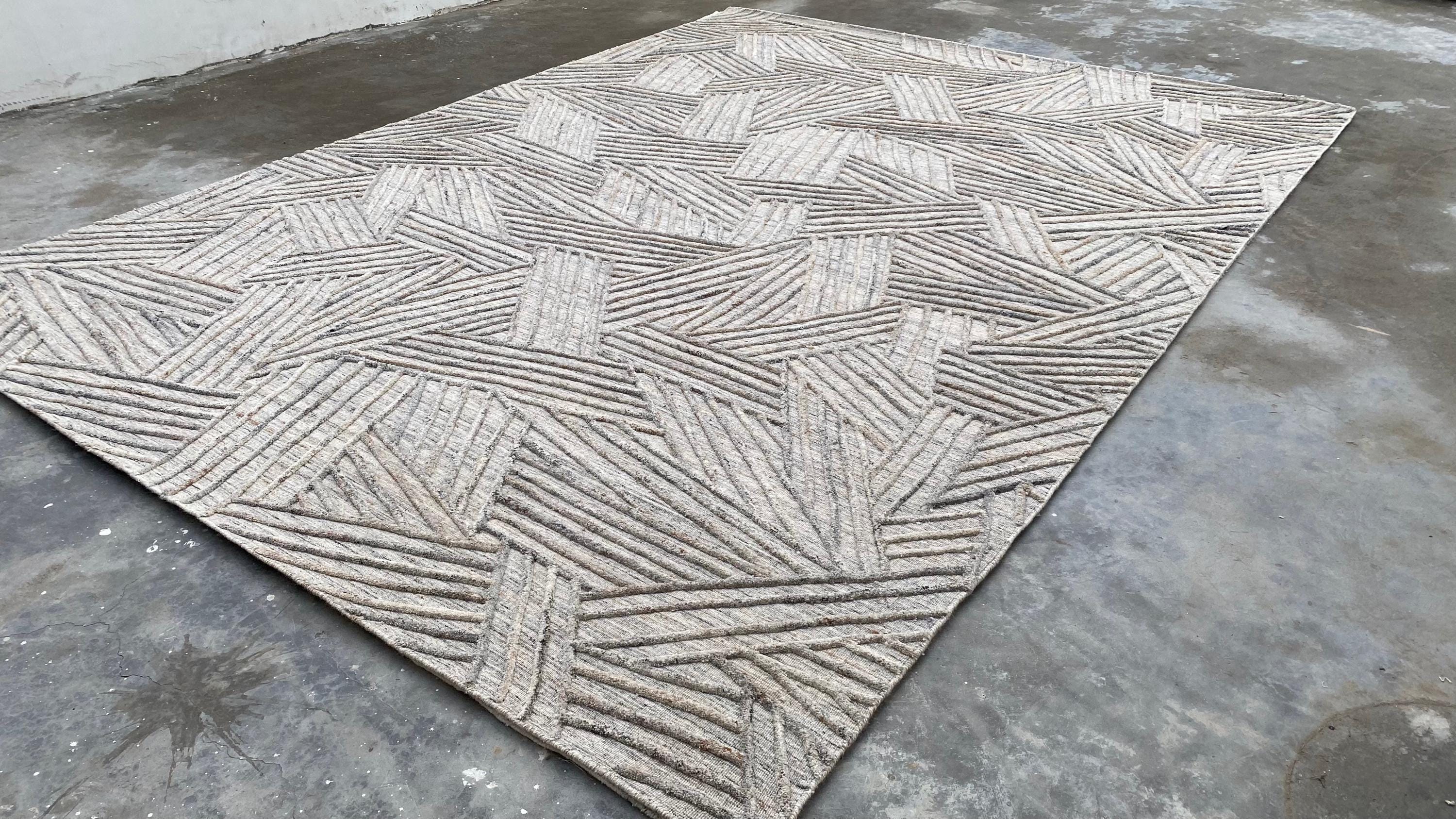 Unique Wool Rug with Exquisite Hand Carving
