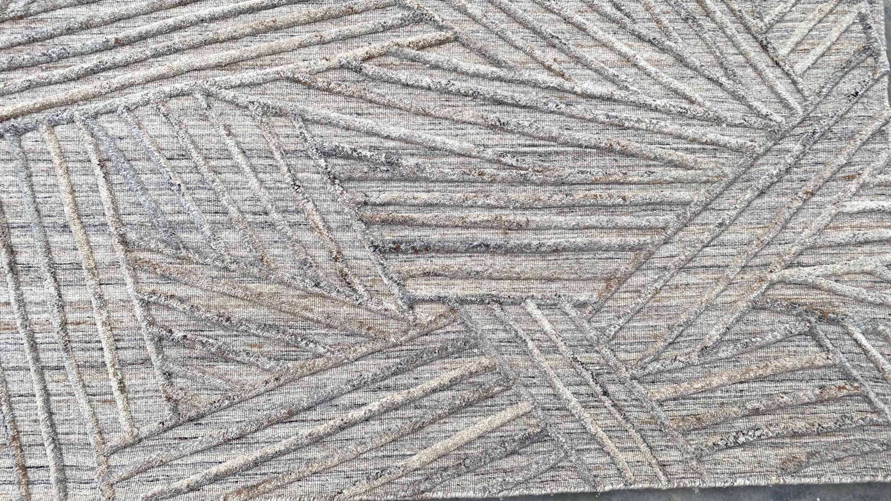Unique Wool Rug with Exquisite Hand Carving