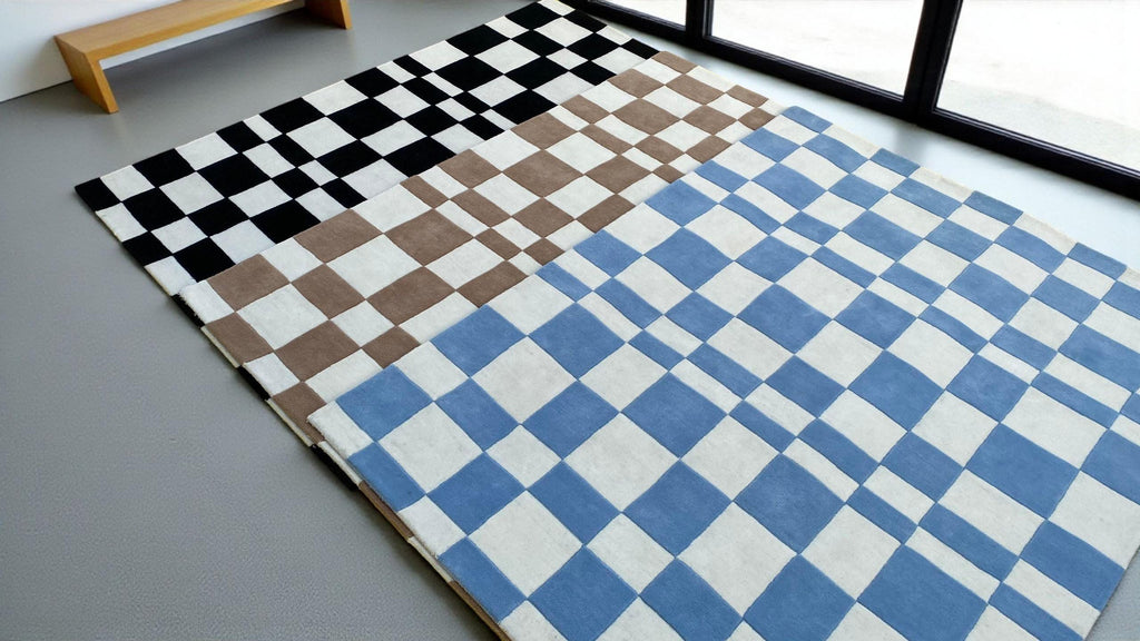 Artisanal Hand-Tufted Wool Rug Asymmetrical Box Pattern Luxurious New Zealand Wool | Textured Living Room Carpet