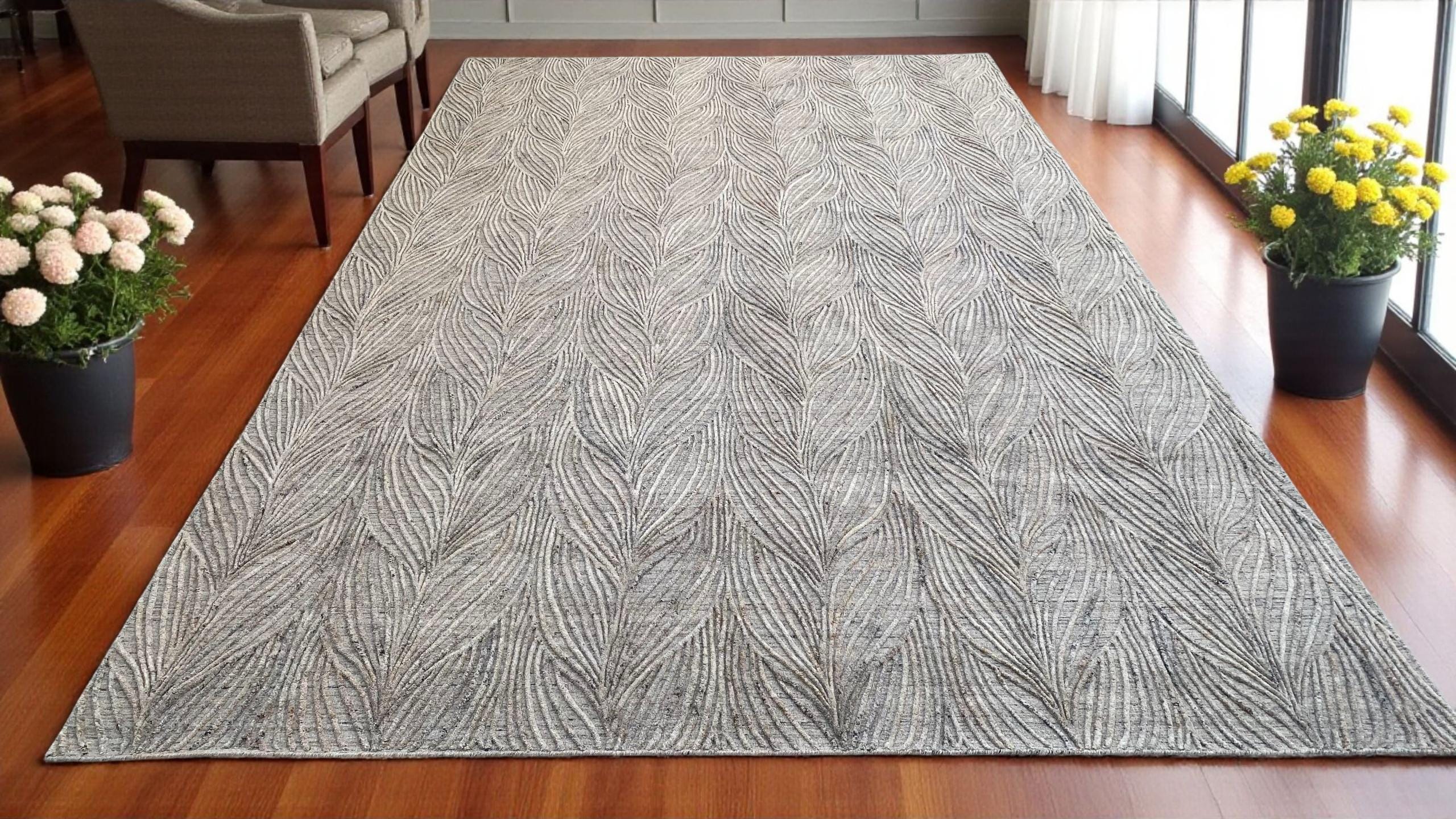 Unique Wool Rug for Living Room, Exquisite Hand-Carved Design, Modern Bedroom Area Carpet, Handmade and Durable Home Decor