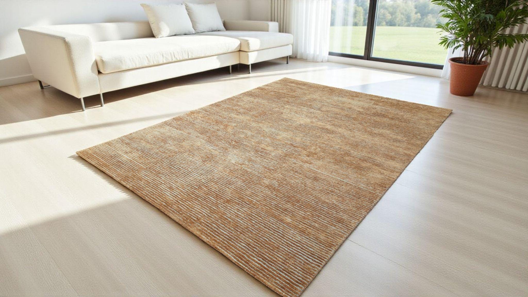 Luxurious Hand-Knotted Bamboo Silk and Jute Rug | High-Low Textured Pile | Soft and Shiny Natural Fiber Carpet | Artisan Woven Decor