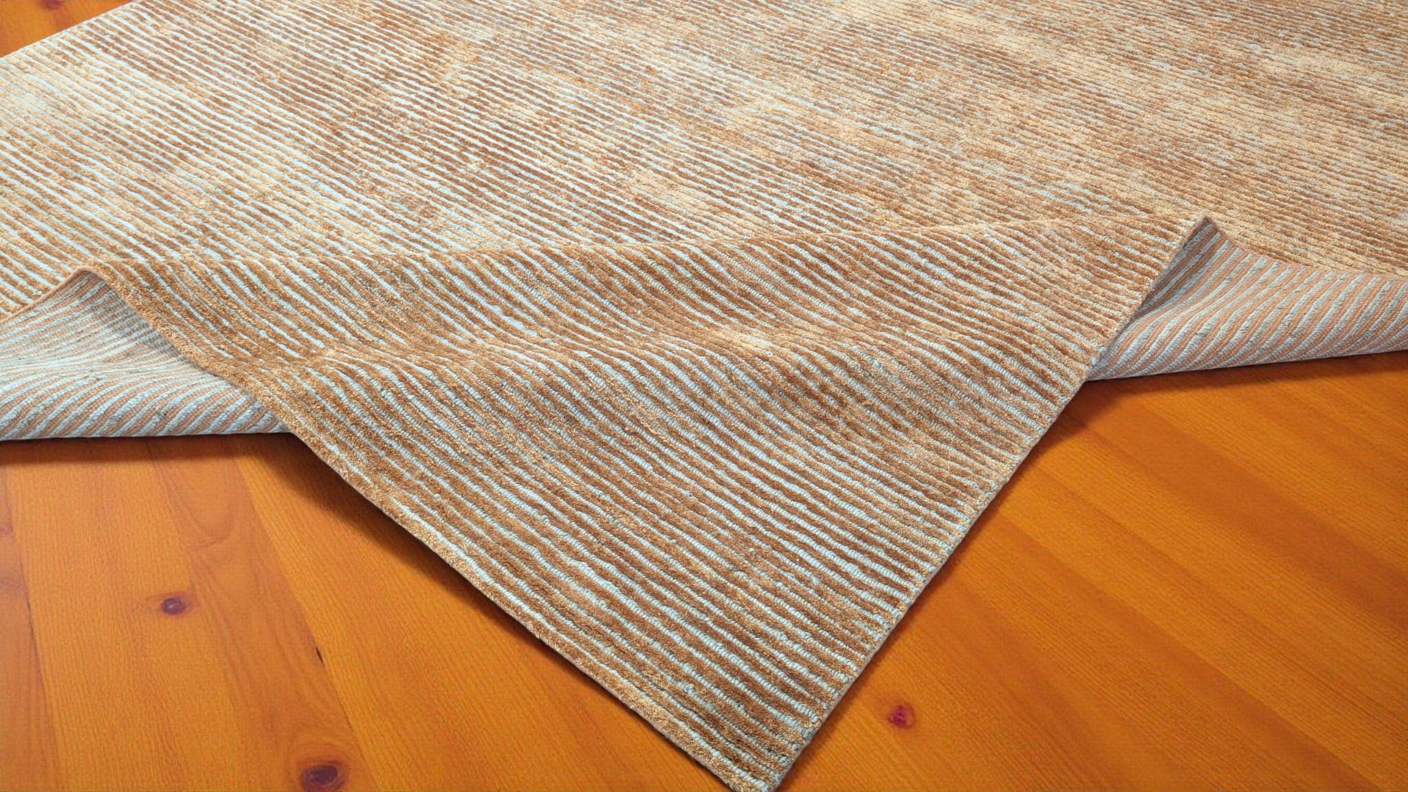 Luxurious Hand-Knotted Bamboo Silk and Jute Rug | High-Low Textured Pile | Soft and Shiny Natural Fiber Carpet | Artisan Woven Decor
