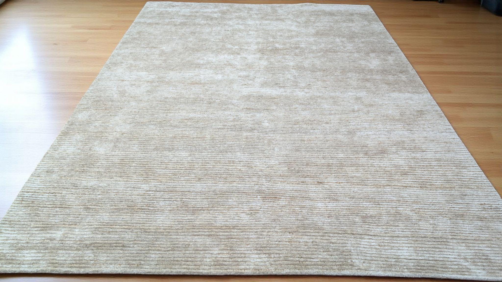 Luxurious Hand-Knotted Bamboo Silk and Jute Rug | High-Low Textured Pile | Soft and Shiny Natural Fiber Carpet | Artisan Woven Decor
