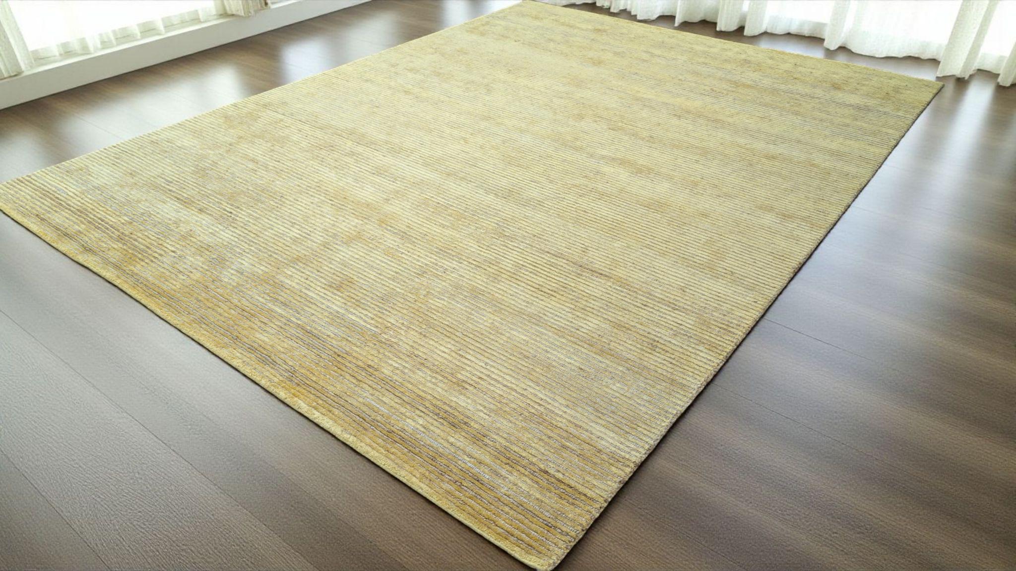 Luxurious Hand-Knotted Bamboo Silk and Jute Rug | High-Low Textured Pile | Soft and Shiny Natural Fiber Carpet | Artisan Woven Decor