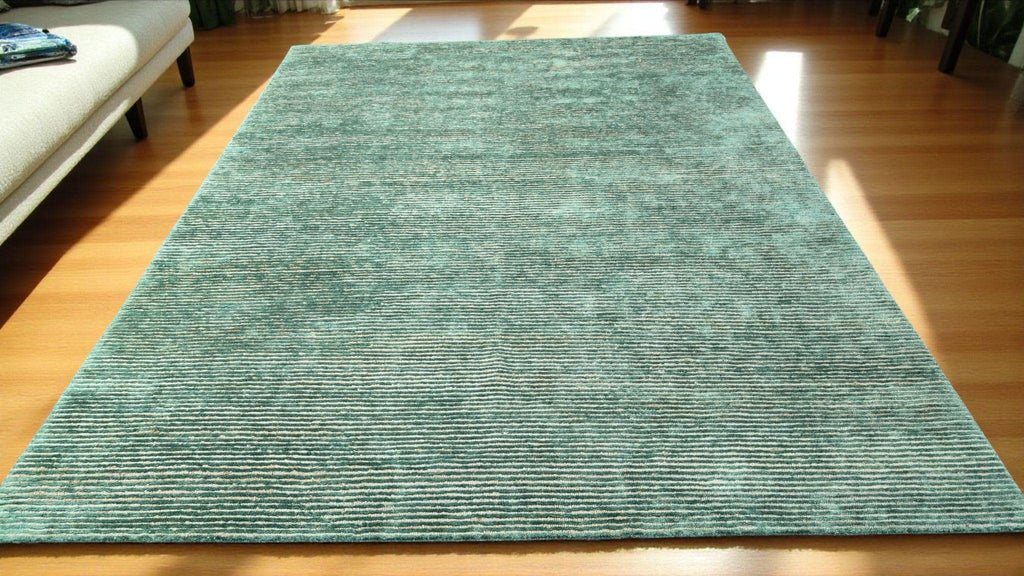 Luxurious Hand-Knotted Bamboo Silk and Jute Rug | High-Low Textured Pile | Soft and Shiny Natural Fiber Carpet | Artisan Woven Decor