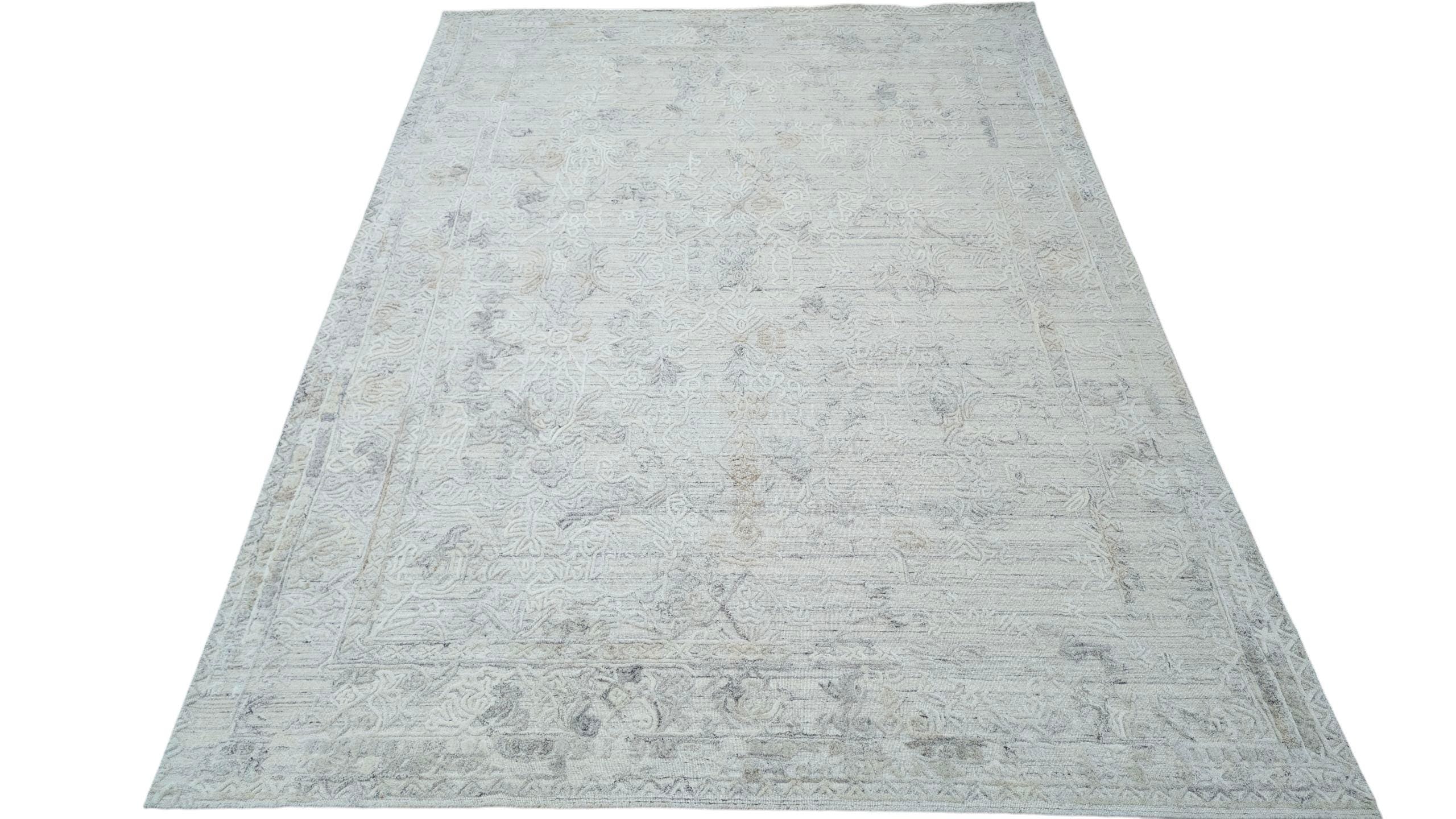 Exquisite Hand-Carved and Hand-Knotted Persian Wool Rug in a Natural Tone.A Modern, Durable, and Handmade Area Carpet