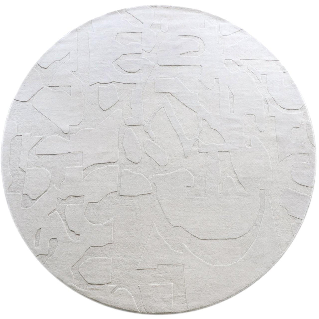 Handmade Round Wool Rug Minimalist High-Low Pile White Area Carpet for Living Room