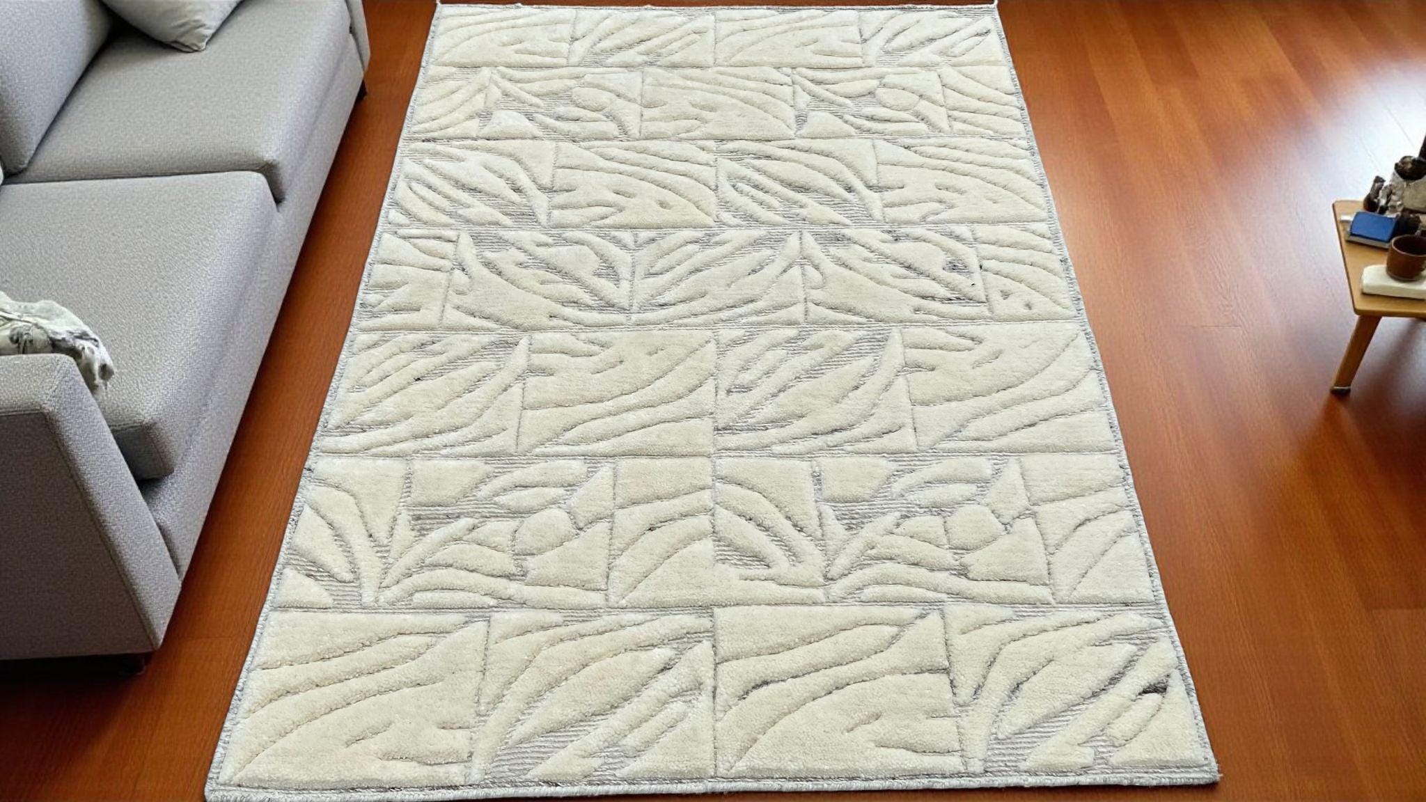 Natural Hand-Knotted Woollen Rug High Pile Natural Wool Carpet | Soft and Cozy Shag Rug Moroccan Decor