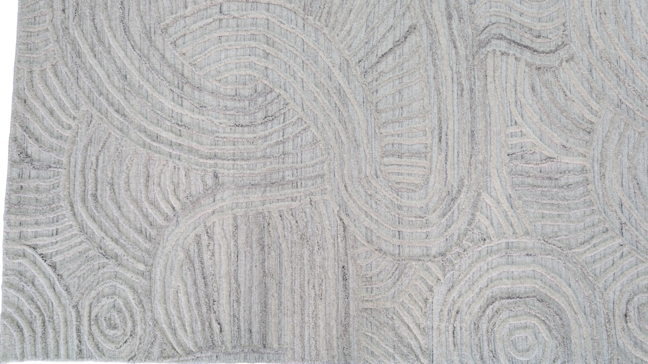 Modern Abstract Design Wool Rug with Hand-Carved Detail, Textured Exquisite Floor Covering, Artisanal Hand-Tufted Carpet