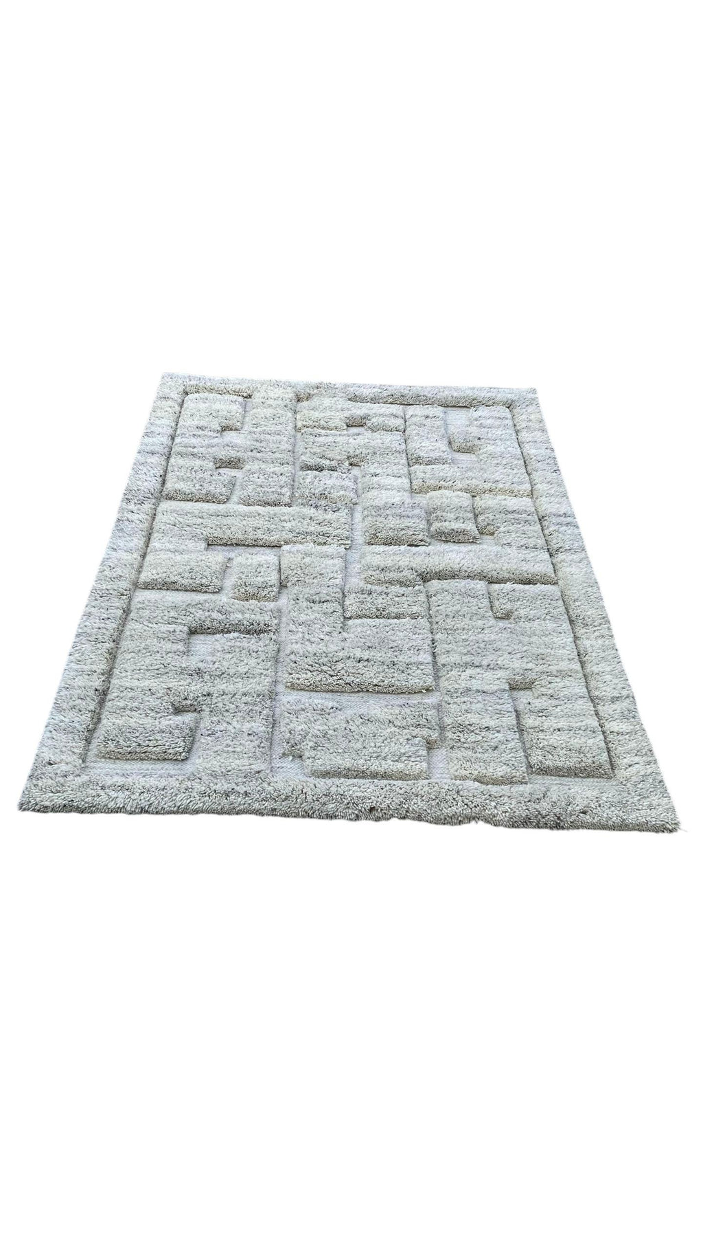 Natural Hand-Knotted Woollen Rug High Pile Natural Wool Carpet | Soft and Cozy Shag Rug Moroccan Decor