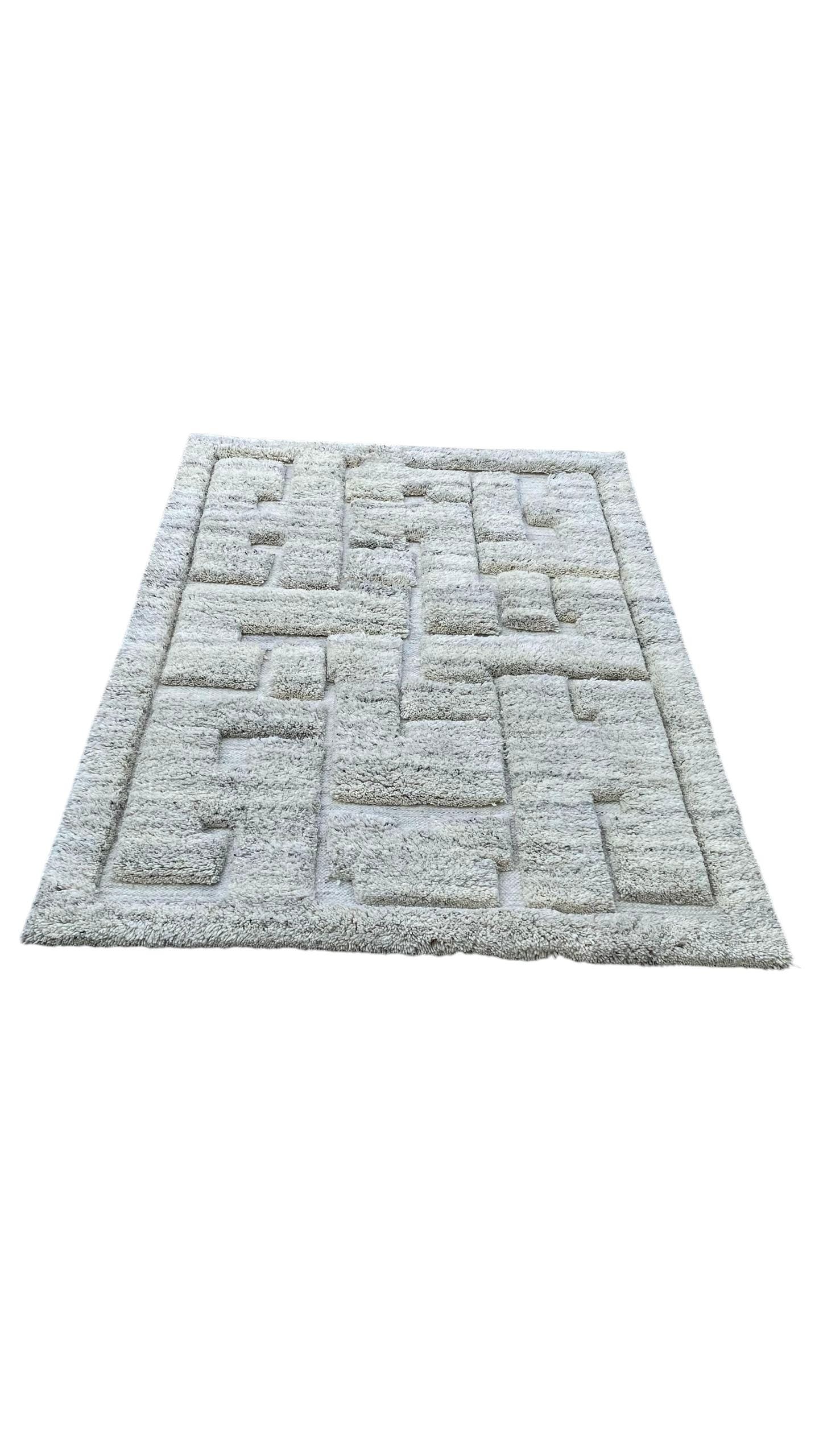 Natural Hand-Knotted Woollen Rug High Pile Natural Wool Carpet | Soft and Cozy Shag Rug Moroccan Decor