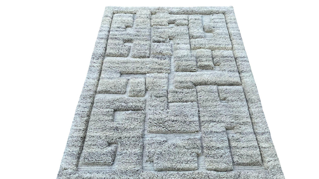 Natural Hand-Knotted Woollen Rug High Pile Natural Wool Carpet | Soft and Cozy Shag Rug Moroccan Decor