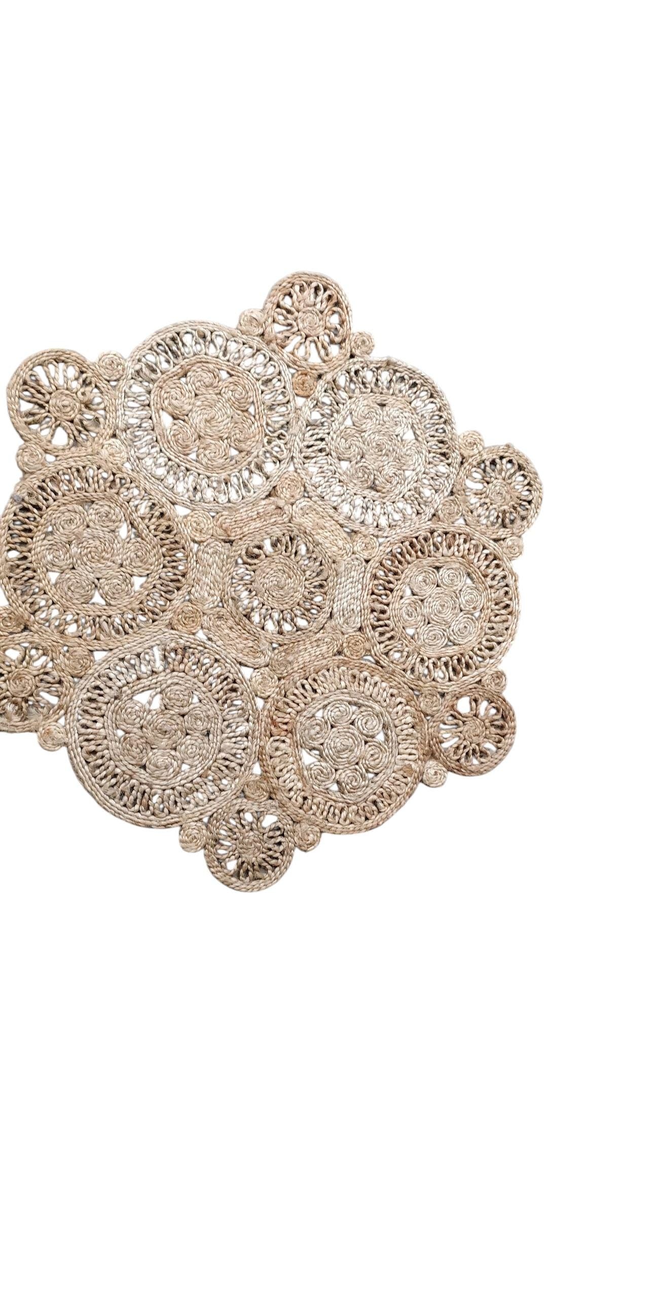 Handmade Jute Round Rug Woven Doily Area Mat Natural Fiber Home Decor