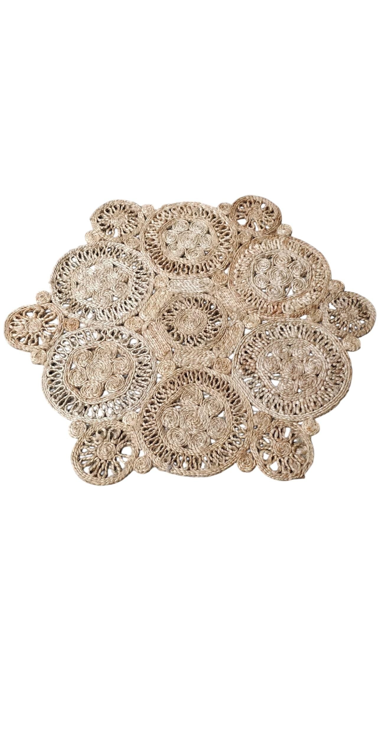 Handmade Jute Round Rug Woven Doily Area Mat Natural Fiber Home Decor