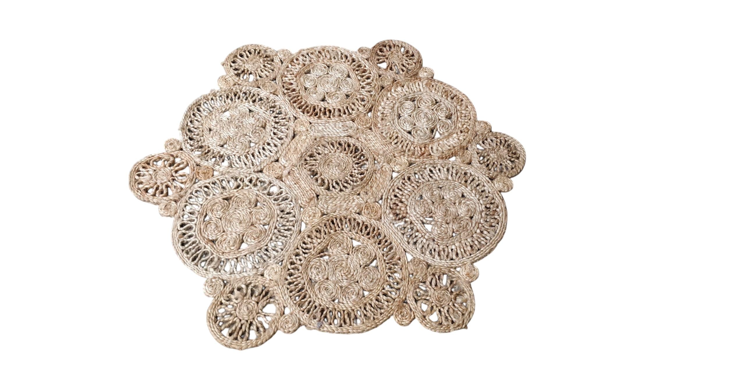 Handmade Jute Round Rug Woven Doily Area Mat Natural Fiber Home Decor