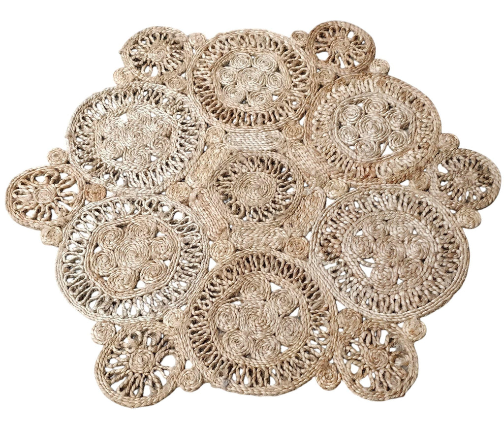 Handmade Jute Round Rug Woven Doily Area Mat Natural Fiber Home Decor