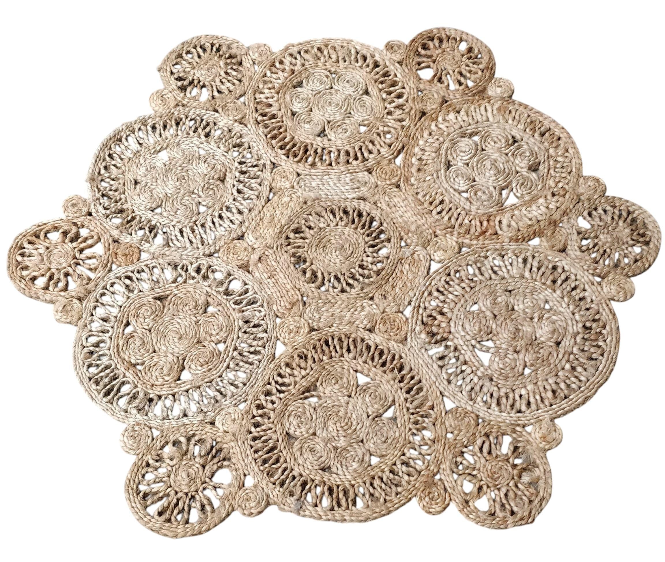 Handmade Jute Round Rug Woven Doily Area Mat Natural Fiber Home Decor