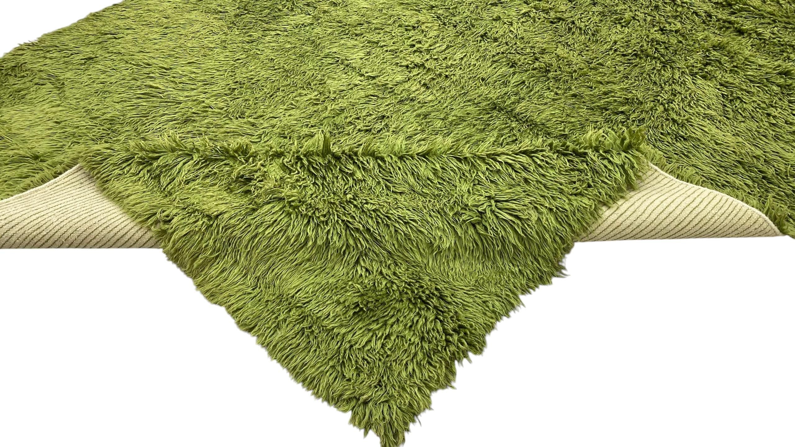 Bohemian Hand-Knotted Moroccan Rug High Pile Natural Wool Carpet | Soft and Cozy Shag Rug Moroccan Decor Green Moroccan Rug