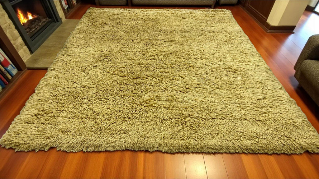 Bohemian Hand-Knotted Moroccan Rug High Pile Natural Wool Carpet | Soft and Cozy Shag Rug Moroccan Decor Gold Moroccan Rug