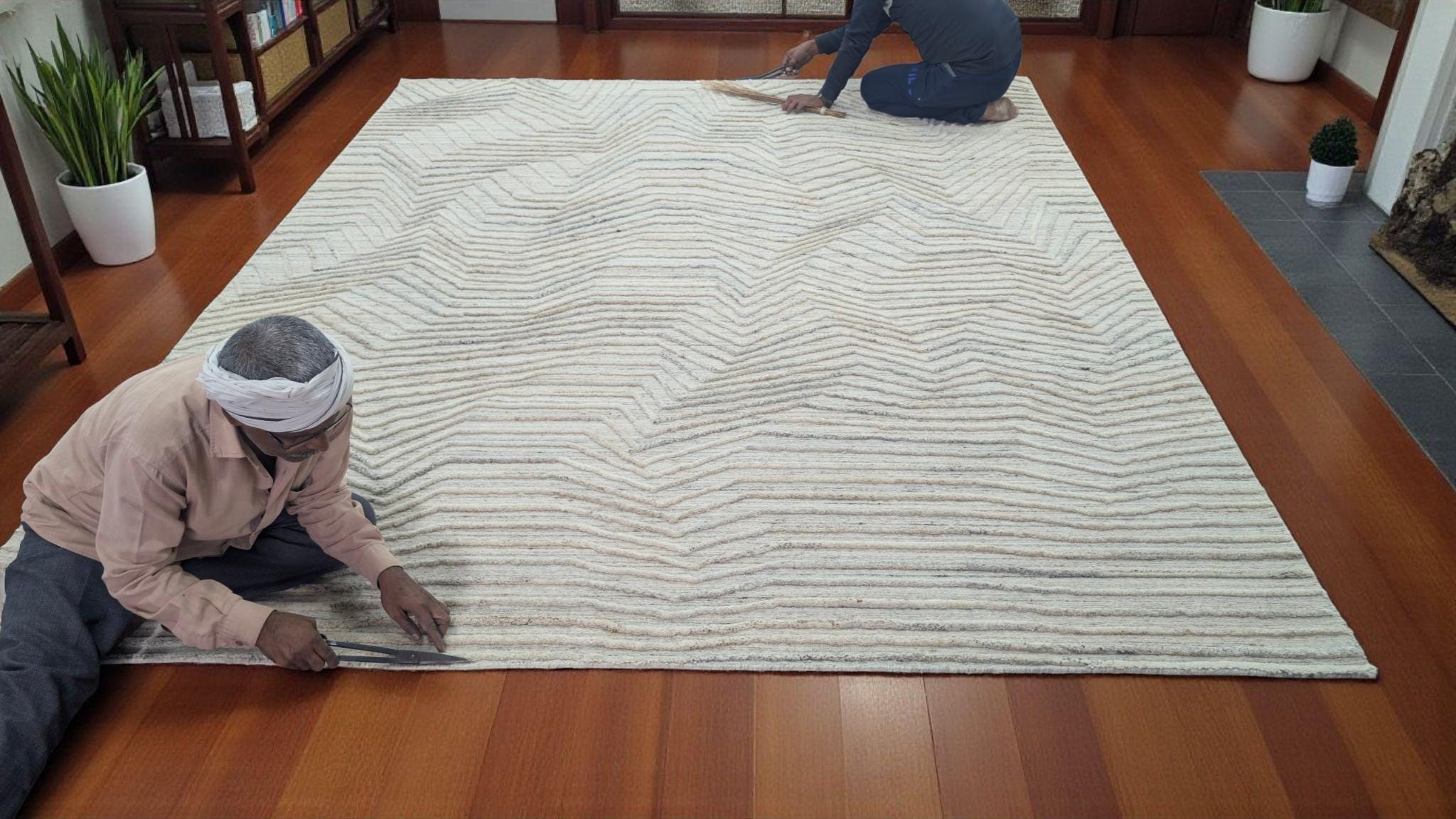 Exquisite Handmade Wool Rug with Hand-Carved Detail, Artisanal Hand-Tufted Carpet, Unique Design for Modern Home, High-Quality and Durable