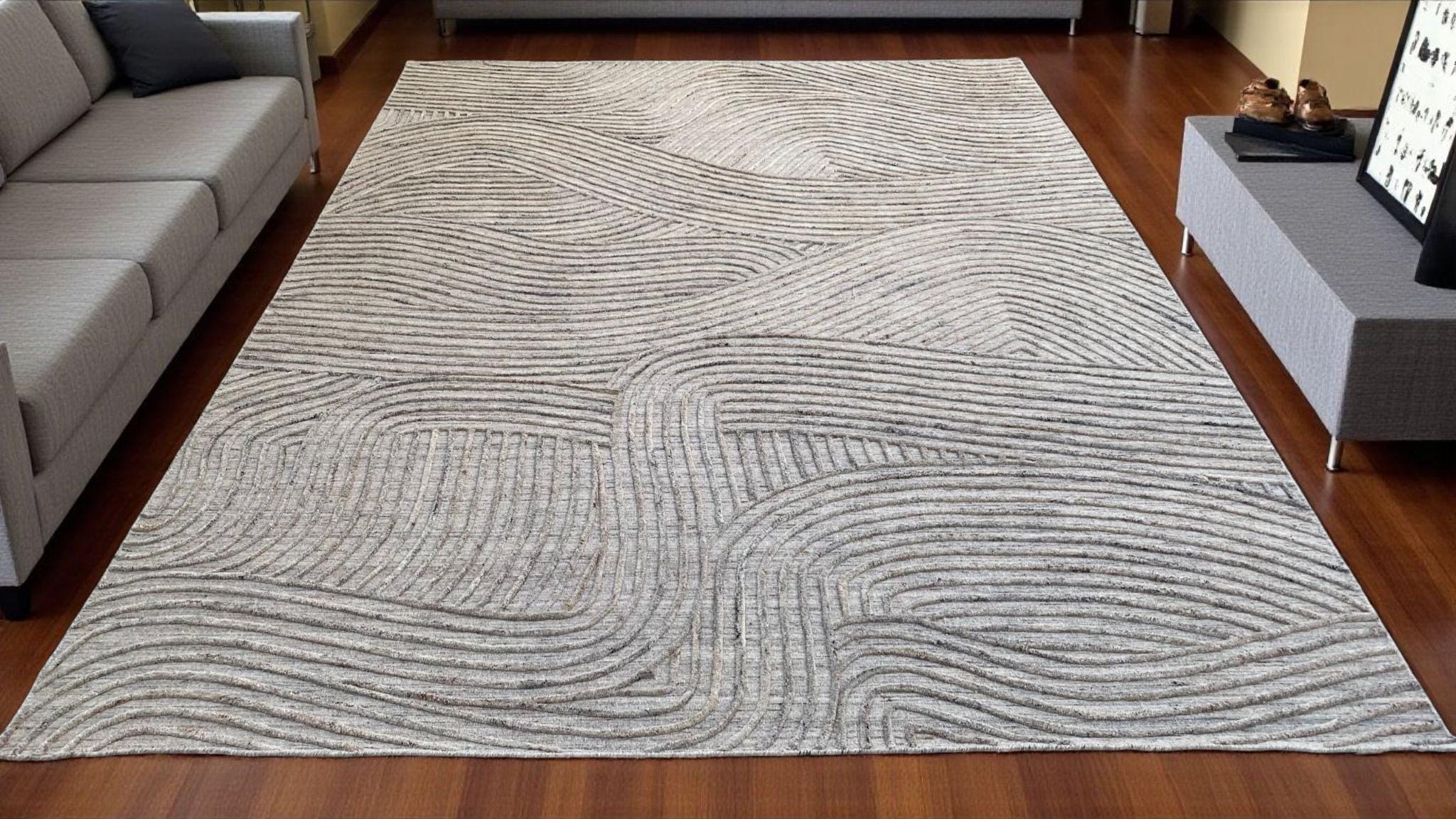 Unique Wool Rug for Living Room, Exquisite Hand-Carved Design, Modern Bedroom Area Carpet, Handmade and Durable Home Decor