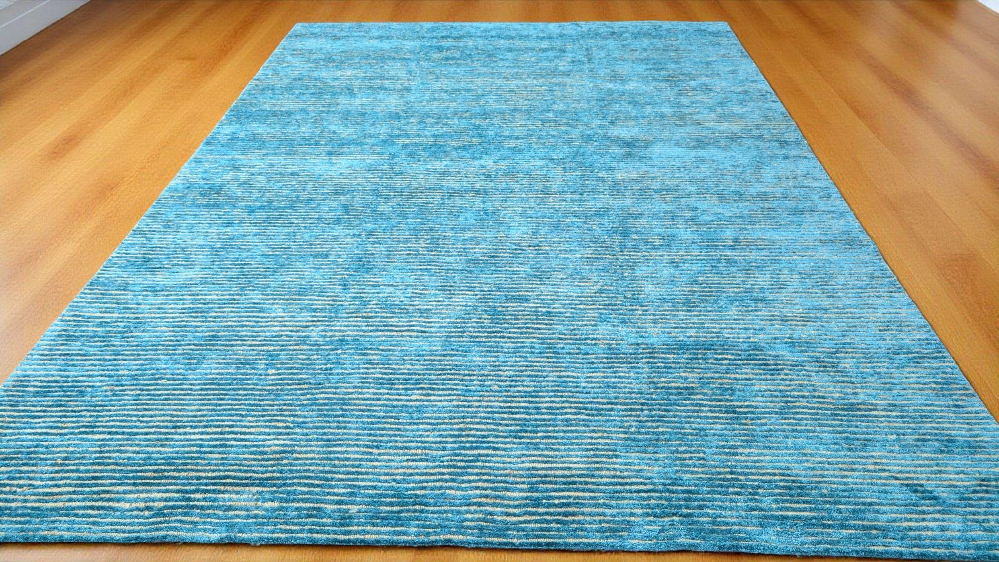 Luxurious Hand-Knotted Bamboo Silk and Jute Rug | High-Low Textured Pile | Soft and Shiny Natural Fiber Carpet | Artisan Woven Decor
