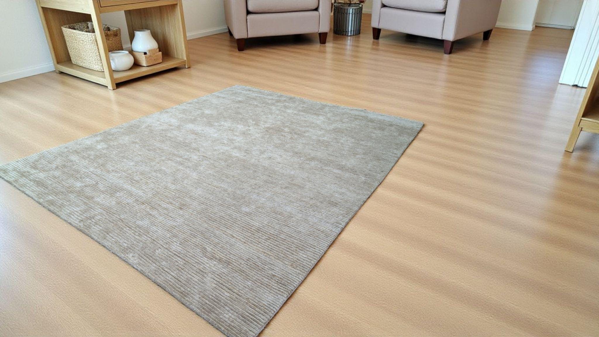 Luxurious Hand-Knotted Bamboo Silk and Jute Rug | High-Low Textured Pile | Soft and Shiny Natural Fiber Carpet | Artisan Woven Decor