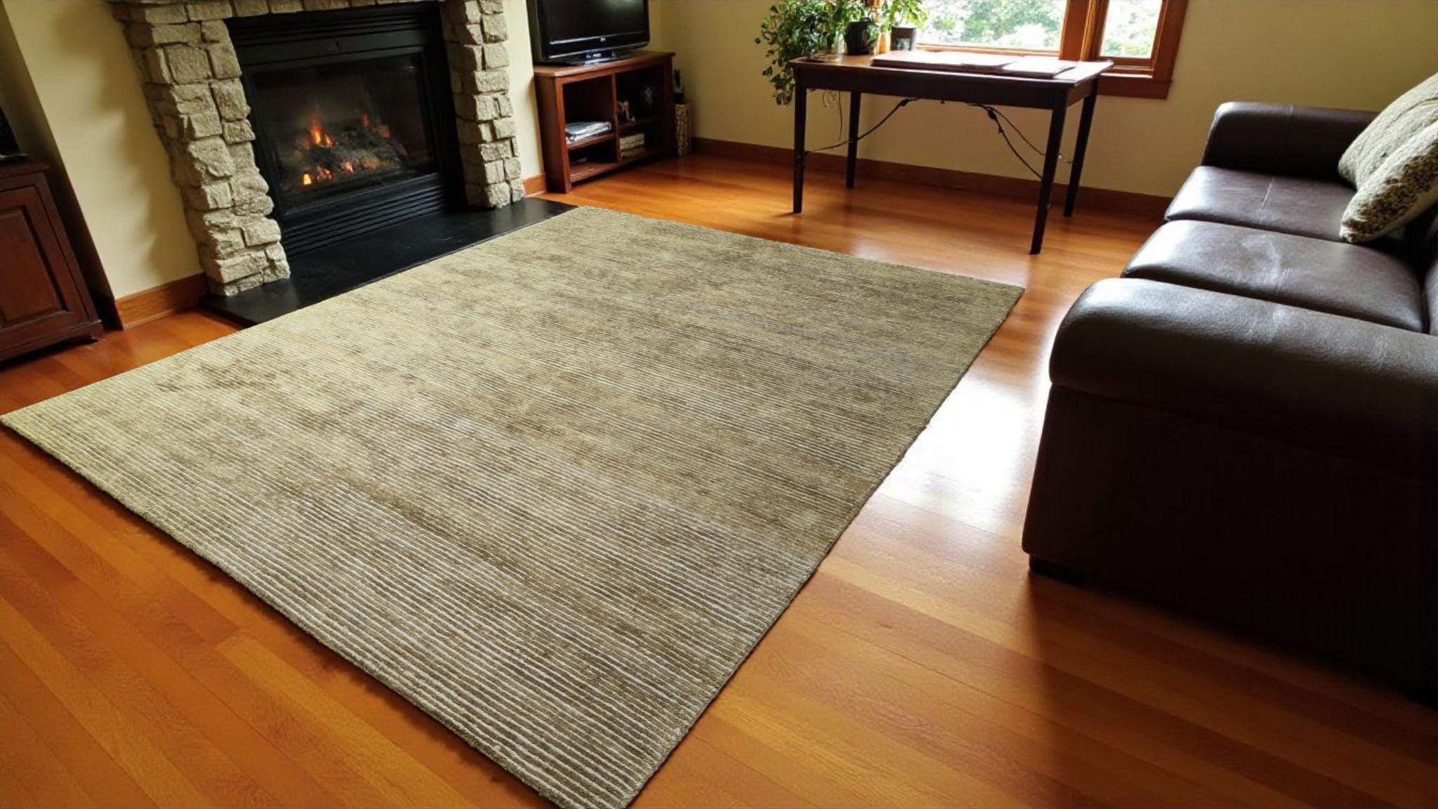 Luxurious Hand-Knotted Bamboo Silk and Jute Rug | High-Low Textured Pile | Soft and Shiny Natural Fiber Carpet | Artisan Woven Decor