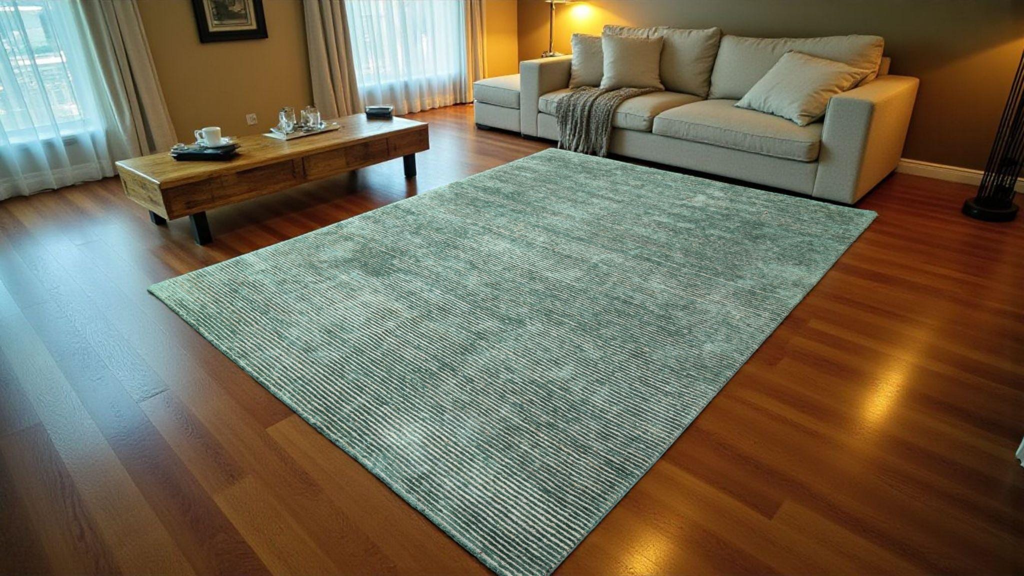 Luxurious Hand-Knotted Bamboo Silk and Jute Rug | High-Low Textured Pile | Soft and Shiny Natural Fiber Carpet | Artisan Woven Decor