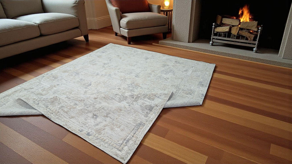 Exquisite Hand-Carved and Hand-Knotted Persian Wool Rug in a Natural Tone.A Modern, Durable, and Handmade Area Carpet