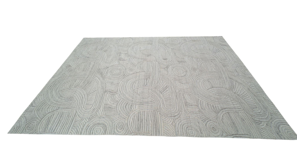 Modern Abstract Design Wool Rug with Hand-Carved Detail, Textured Exquisite Floor Covering, Artisanal Hand-Tufted Carpet
