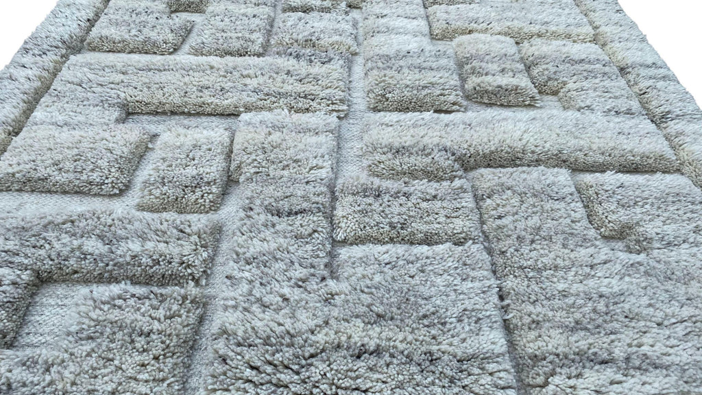 Natural Hand-Knotted Woollen Rug High Pile Natural Wool Carpet | Soft and Cozy Shag Rug Moroccan Decor