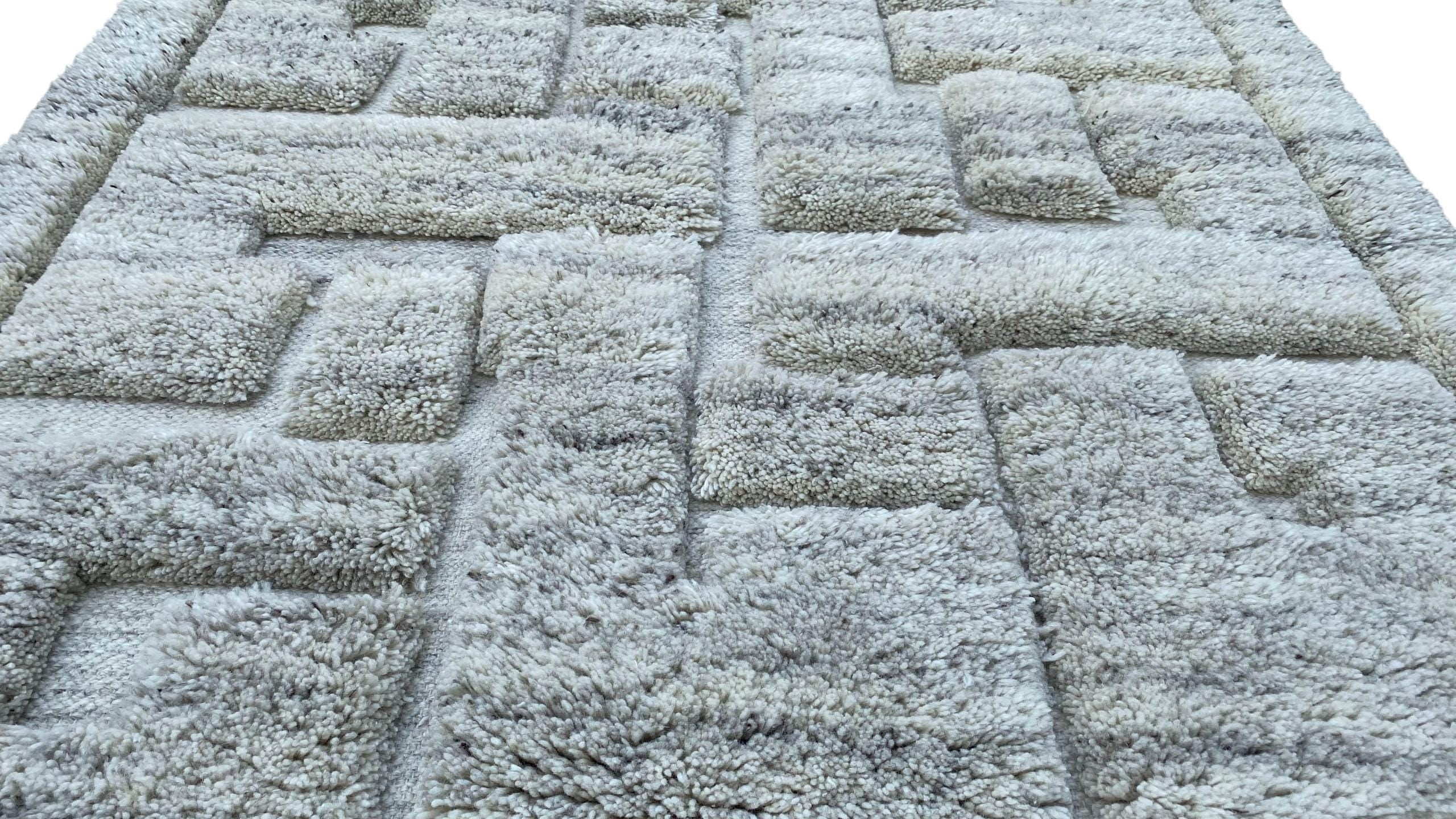 Natural Hand-Knotted Woollen Rug High Pile Natural Wool Carpet | Soft and Cozy Shag Rug Moroccan Decor