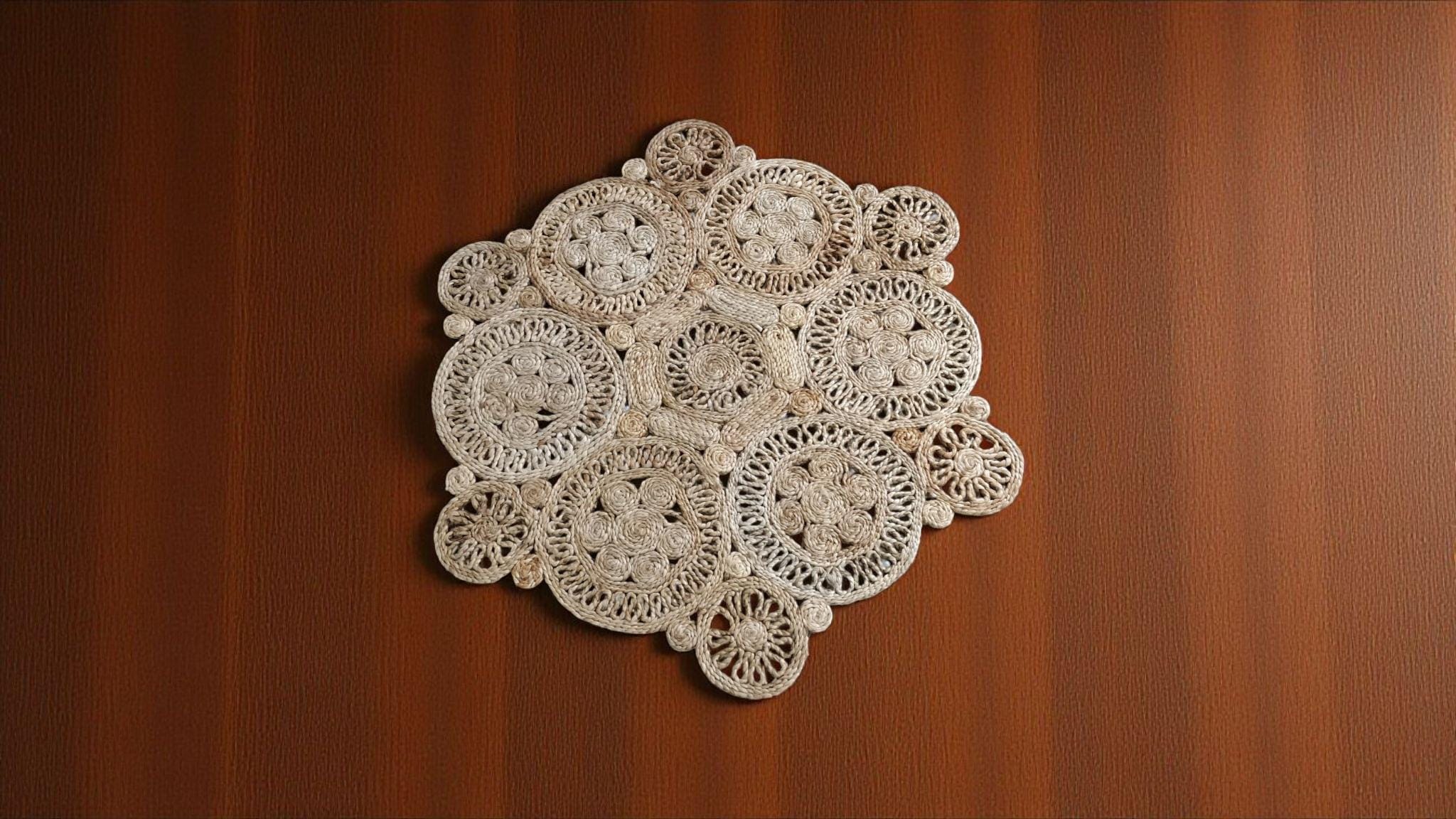 Handmade Jute Round Rug Woven Doily Area Mat Natural Fiber Home Decor
