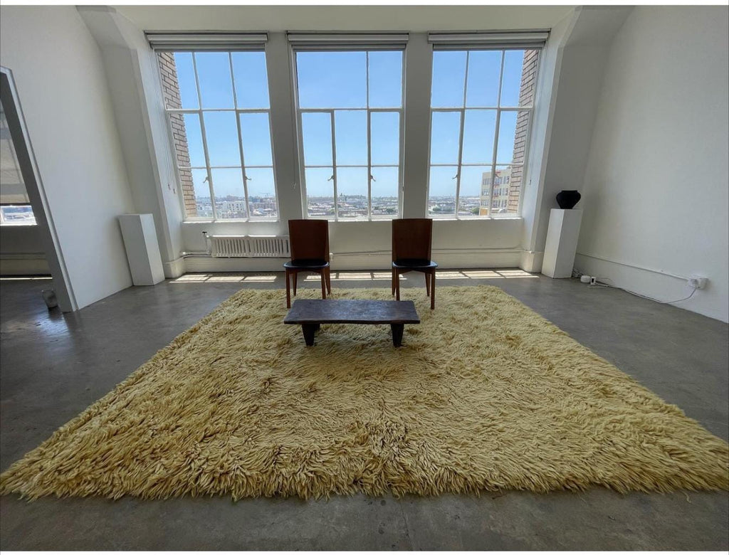 Bohemian Hand-Knotted Moroccan Rug High Pile Natural Wool Carpet | Soft and Cozy Shag Rug Moroccan Decor Gold Moroccan Rug