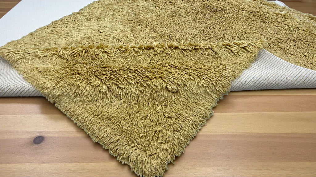 Bohemian Hand-Knotted Moroccan Rug High Pile Natural Wool Carpet | Soft and Cozy Shag Rug Moroccan Decor Gold Moroccan Rug