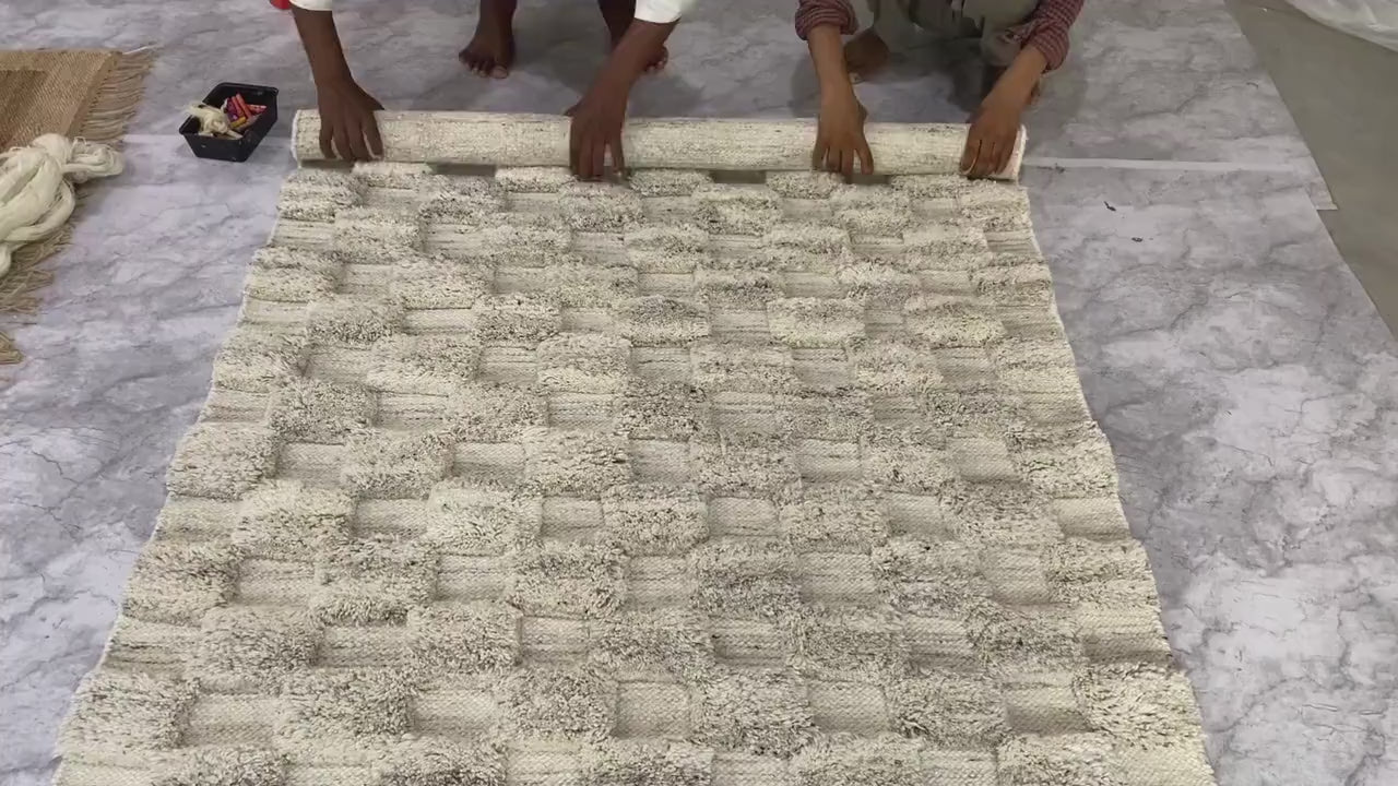 Bohemian Hand-Knotted Moroccan Rug High Pile Natural Wool Carpet | Soft and Cozy Shag Rug Moroccan Decor
