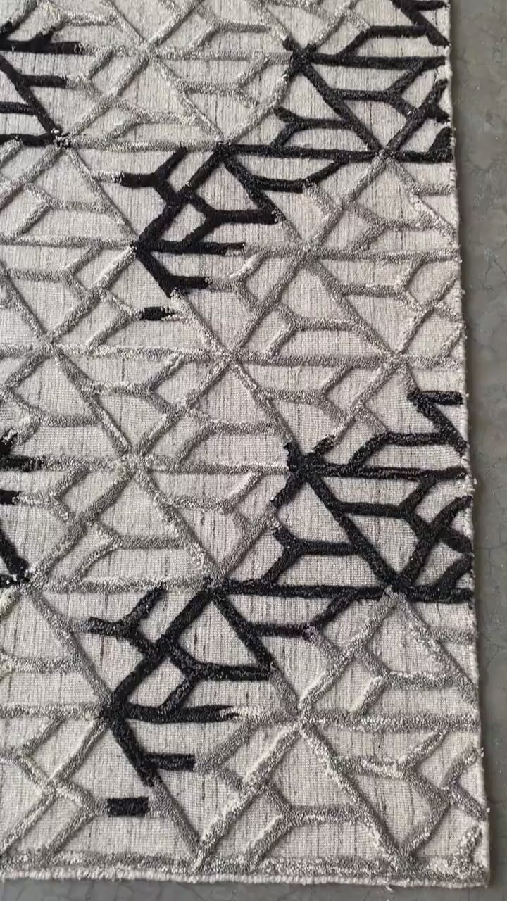 Abstract Handmade Wool Rug with Hand-Carved Detail, Artisanal Hand-Tufted Carpet, Unique Design for Modern Home, High-Quality and Durable