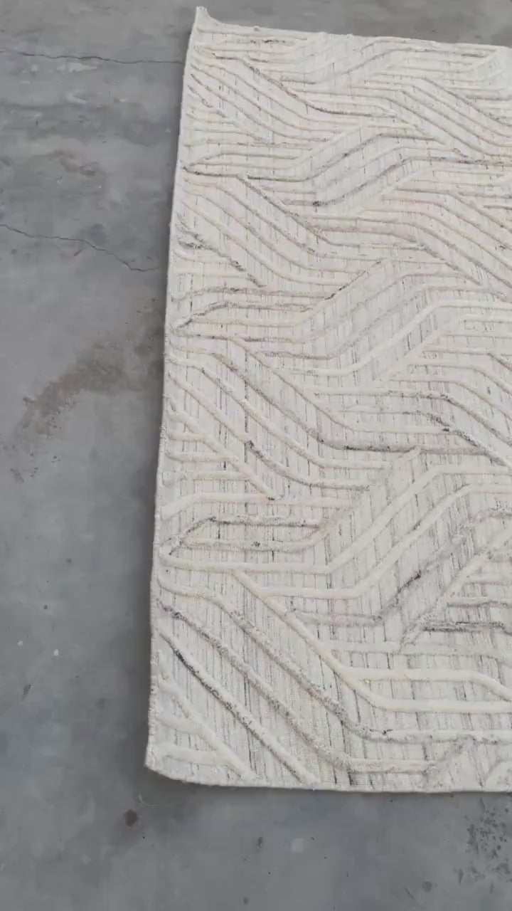 Unique Wool Rug with Exquisite Hand Carving